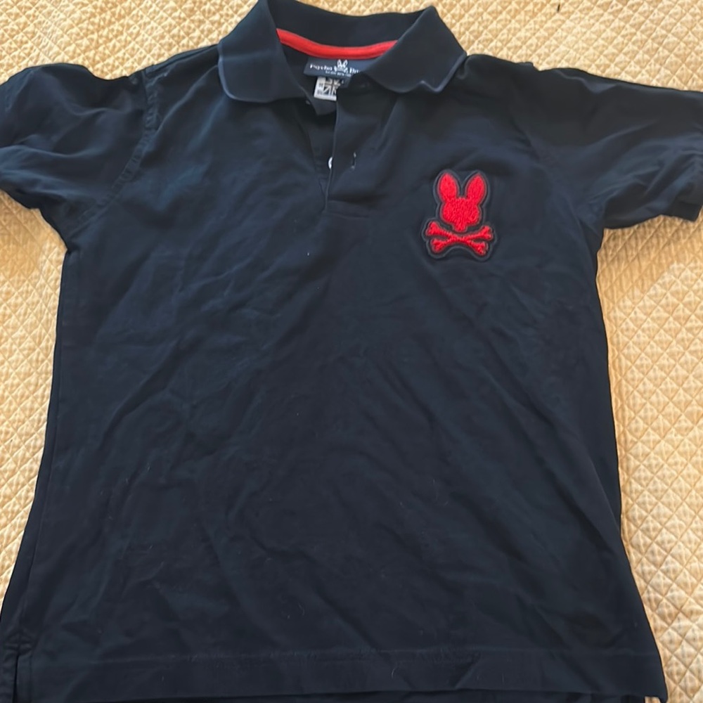 Boys' Black Psycho Bunny Polo Shirt with Red Logo size 10-12